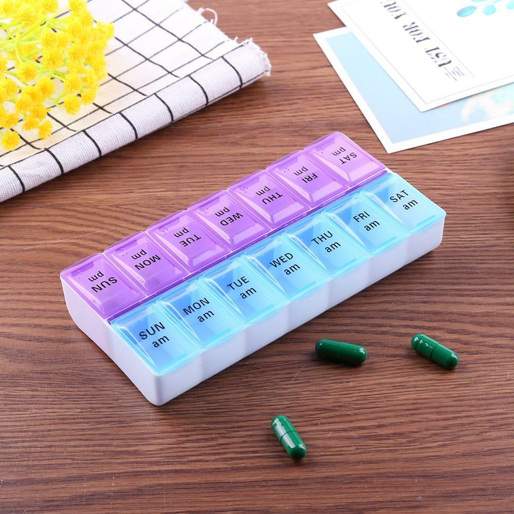 Pill Storage Holder 7 Days 14 Grids Pill Case Tablet Dispenser Pill Splitters