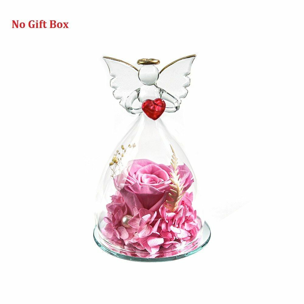 Real Rose Angel In Glass Dome Preserved Flowers Wedding Birthday Gifts 2.9 x4.3"