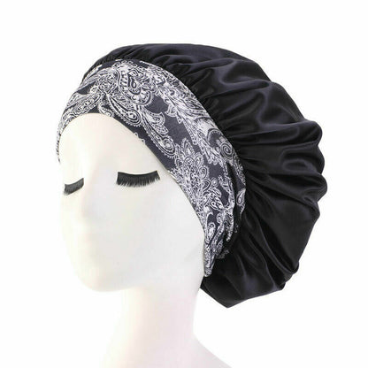 Silk Night Sleep Cap Hair Bonnet Hat Satin Wide Band Large Jumbo Head Cover Size