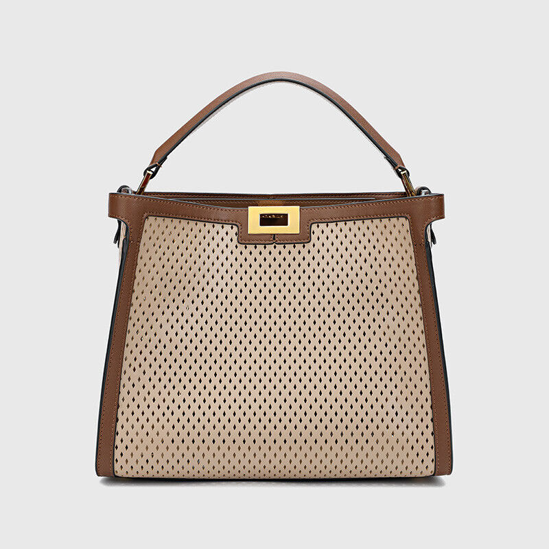 Trapezoid Perforated Real Leather Shoulder Bag Tote Handbag Purse Briefcase