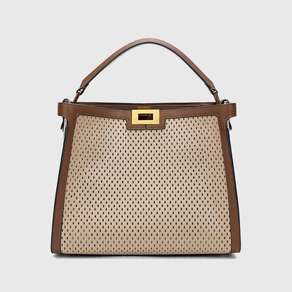 Trapezoid Perforated Real Leather Shoulder Bag Tote Handbag Purse Briefcase