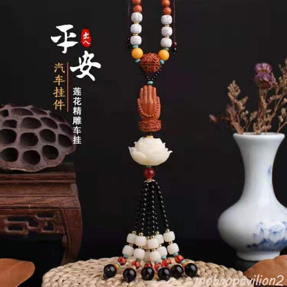 High-end Peachwood Carved Buddha Statue Lotus Hanging Decorations