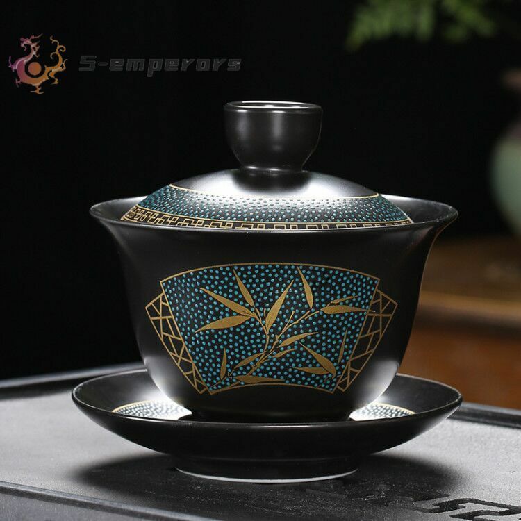 Chinese Tea Set Classical Gaiwan Cup Black Clay 180ml Traditional Handmade Bowl