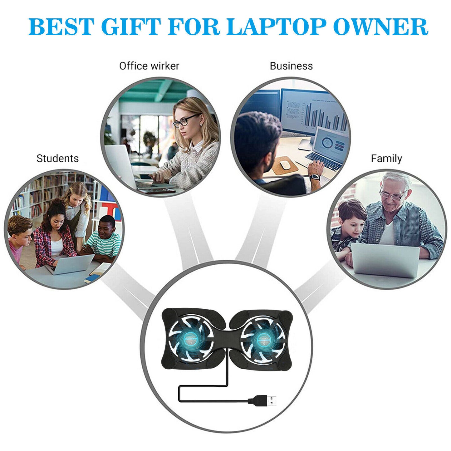 Dual USB Cooling Fan Pad Foldable Slim Fans Cooler Stand for Laptop Notebook Lot