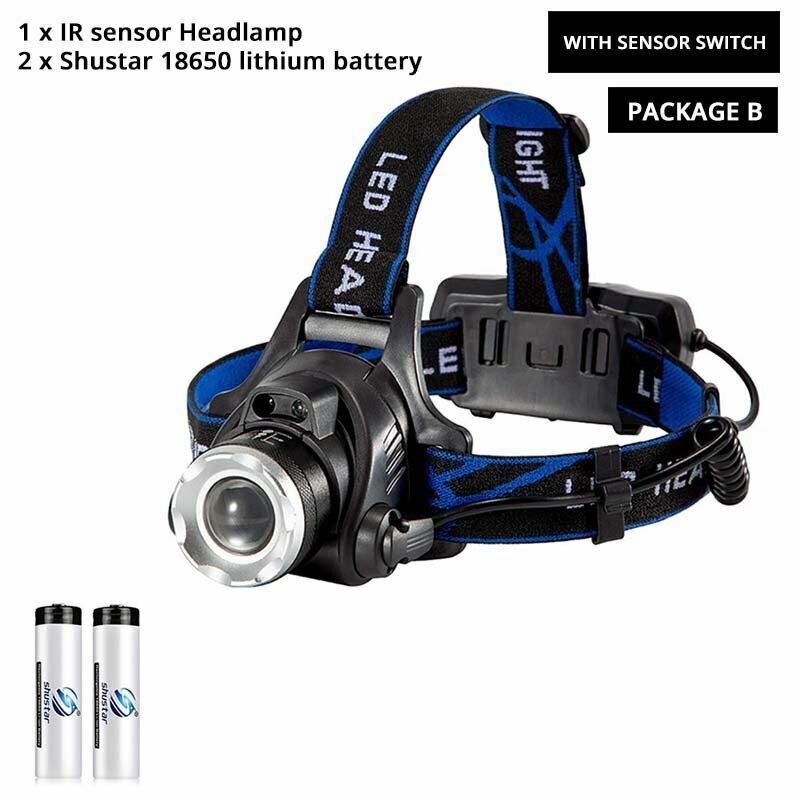 LED Headlamp Super Bright Sensor Zoomable Fishing Lamp Lighting 18650 Batteries