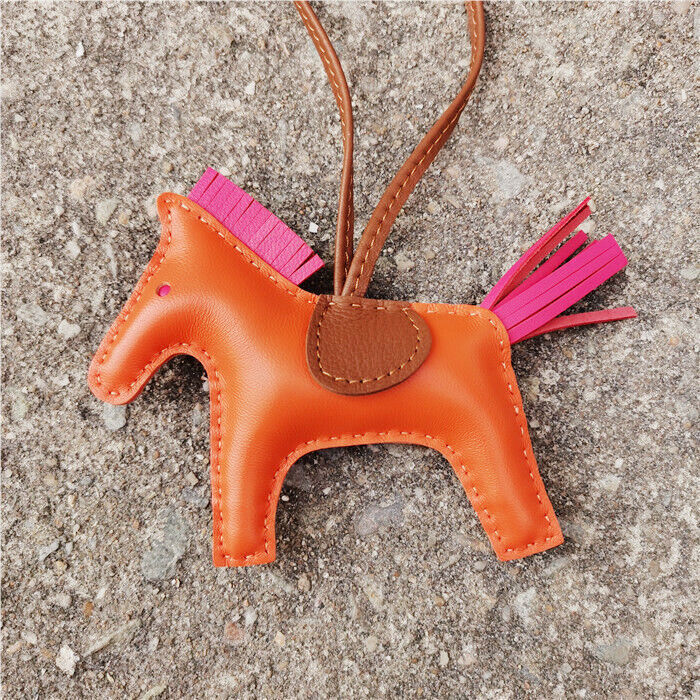 Genuine Leather Horse Bag Charm Hanging Key Ring Purse Accessories Keychain