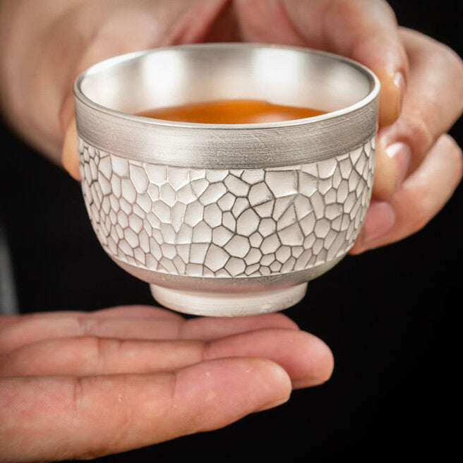Traditional Craft Handmade Teacup Pure Silver Master Cup 999 Sterling Cerami Cup