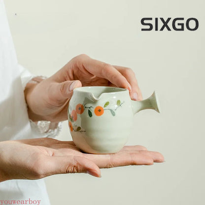 Hand Painted Persimmon Side Handle Tea Pitcher Justice Cup Teapot for Tea Cups