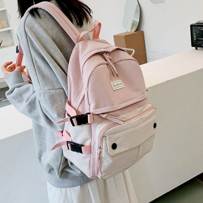 Stitching Contrast Backpack Fashion Cute Student Canvas School Bags Travelling