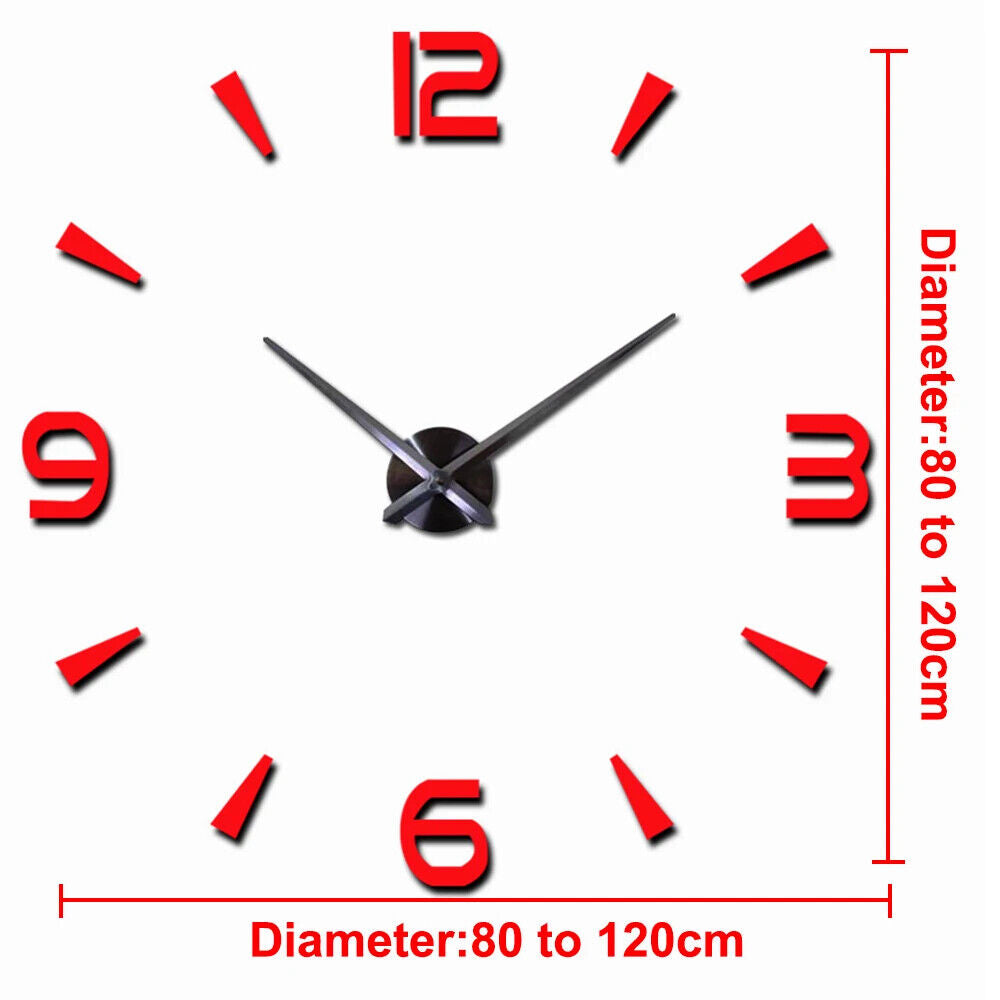 DIY Wall Clocks 27~47in Modern Mirror Number Sticker Living Room Decor Frameless