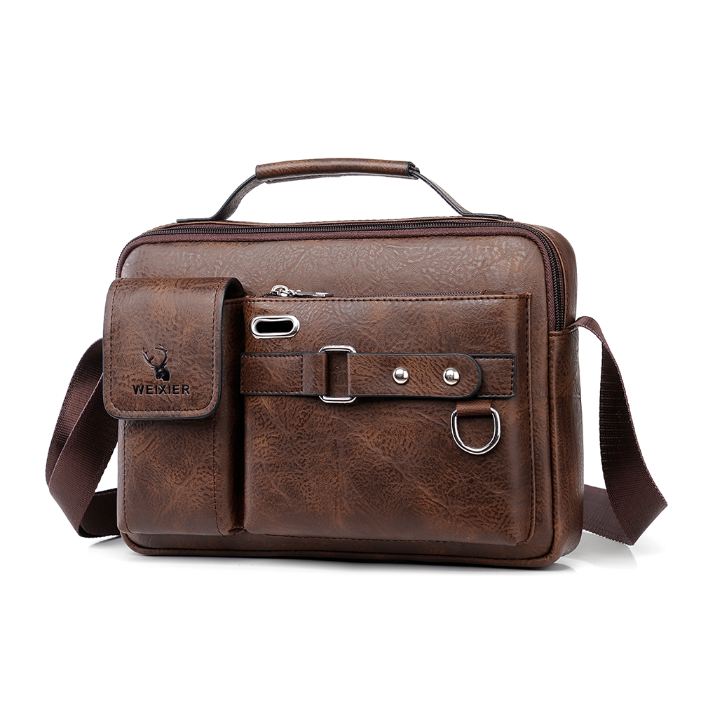 Men's Shoulder Messenger Bag PU Leather Handbag Business Crossbody Bag Briefcase