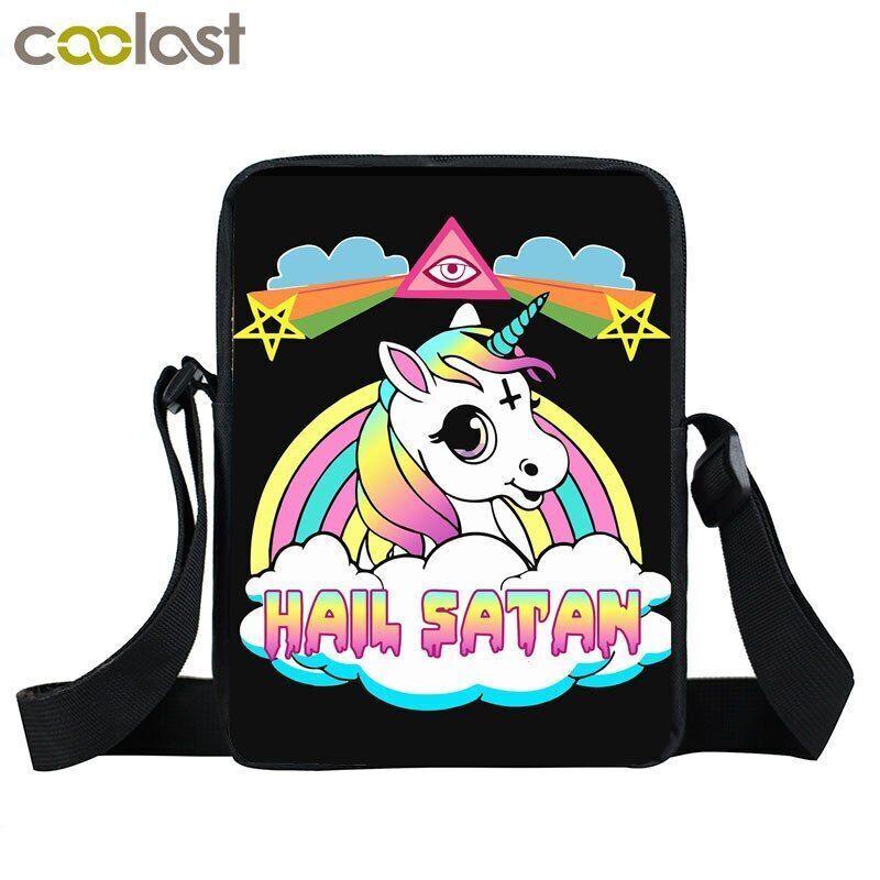 Witch Black Cat Messenger Bag Clutch Canvas Crossbody Shoulder Bags Travel Small