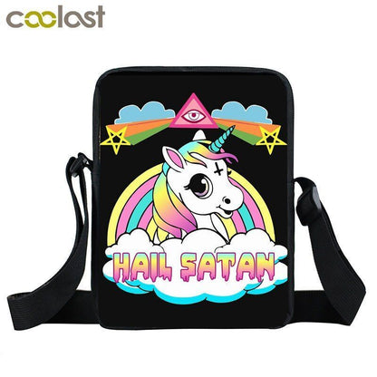 Witch Black Cat Messenger Bag Clutch Canvas Crossbody Shoulder Bags Travel Small