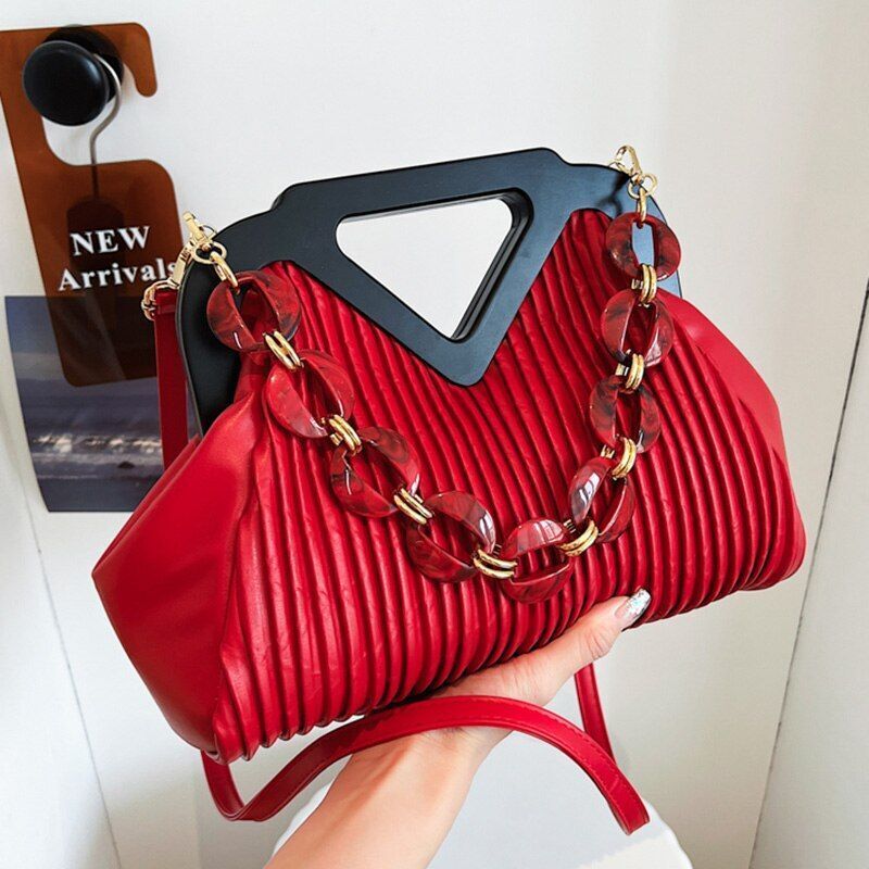 Pleated Bags Blue/Orange Shoulder Bag Big Totes Handbag Purse Evening Clutch Bag