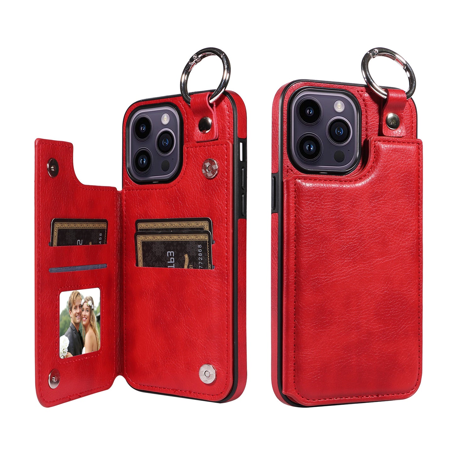 For iPhone 15 14 13 12 11 Pro Max Wallet Case with Card Holder Ring Buckle Cover