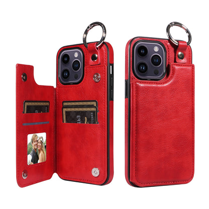 For iPhone 15 14 13 12 11 Pro Max Wallet Case with Card Holder Ring Buckle Cover