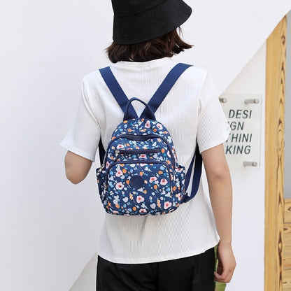 Small Backpack Flower Printing Shoulder Bag Waterproof Nylon Rucksack 20L Zipper