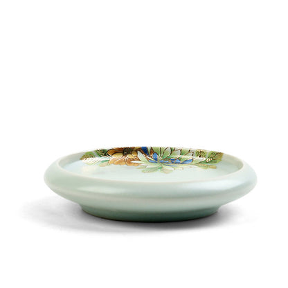 Health Care Pure Silver Inside Tea Cup Porcelain Ruyao Floral Design Tea Saucer