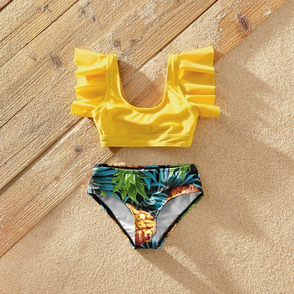 Swimwear Summer Ruffle Sleeve Swimsuits Family Look Pineapple Full Yellow Sets