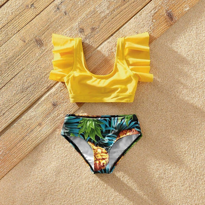 Swimwear Summer Ruffle Sleeve Swimsuits Family Look Pineapple Full Yellow Sets