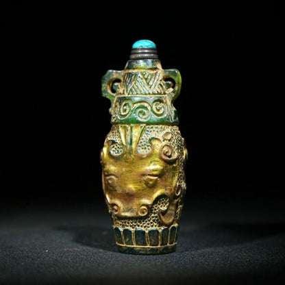 Old Beijing chinese snuff bottle carved glass statue antique carving Glaze rare
