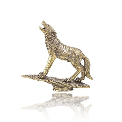 Solid Brass Wolf Ornament Rock Wolf Totem Tea Pet Retro Copper Craft