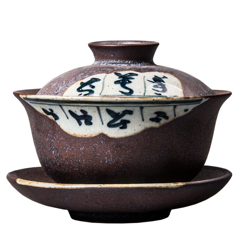 120ml Antique Gaiwan For Tea Pottery Tureen With Lid Word Teaware Kung Fu Tea