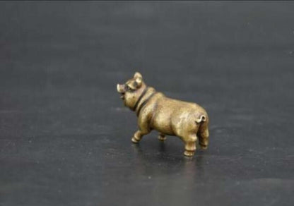 Chinese Collection old Asian copper pure brass Zodiac pig small statue pendant