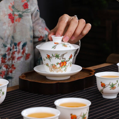Chinese Complete Tea Set Porcelain Gaiwan Tureen Matching Tea Cup Pitcher Filter
