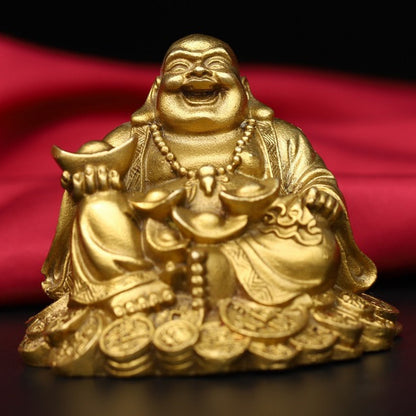 2.9inch Copper Buddhism Wealth Yuanbao Laugh Maitreya Buddha Statue Decoration