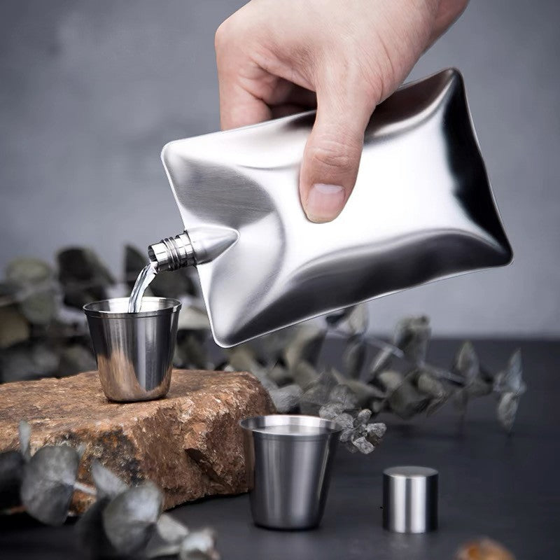 Creative stainless steel wine flask, 6 oz, wavy design, portable for outdoor use