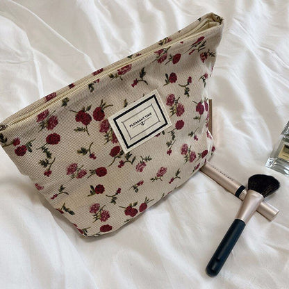 Corduroy Plaid Flower Cosmetic Lipstick Case Travel Makeup Bag 17*10*7/25*18*5CM