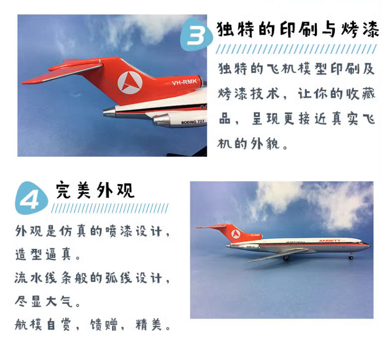 33CM 1:150 Risesoon ANSETT BOEING 727-200 Airplane ABS Plastic Aircraft Model