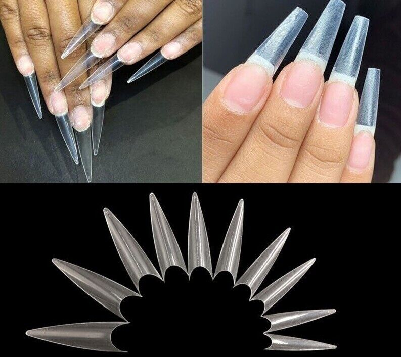 False Nails Tips Plastic Stiletto Straight Half Covers Acrylic Extensions 500Pcs