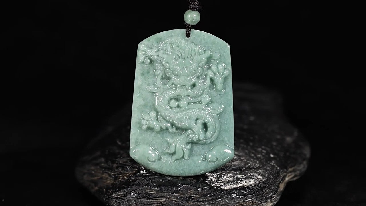 Certificate Natural Green Jade Jadeite Imperial Dragon Men Gift Beads Neckalce