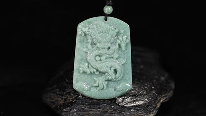 Certificate Natural Green Jade Jadeite Imperial Dragon Men Gift Beads Neckalce