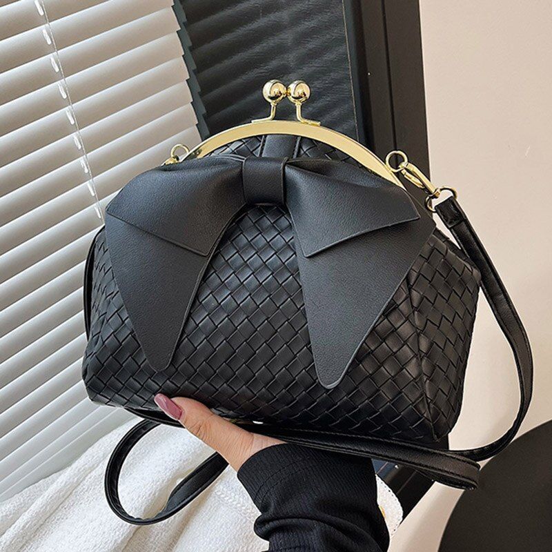 Gold/Silver Knots Shoulder Bag Weave Handbag Purse Evening Clutches Clip Pouch