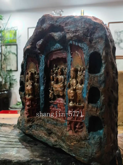 9.5" Stone Western Trinity Buddha Statue Saints Master Art Sculpture Collection
