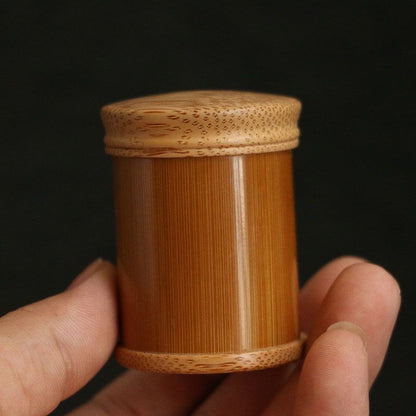 Handmade Old Bamboo Tea Caddy 5.5x7.5cm Airtight Screw Lid Storage Jar