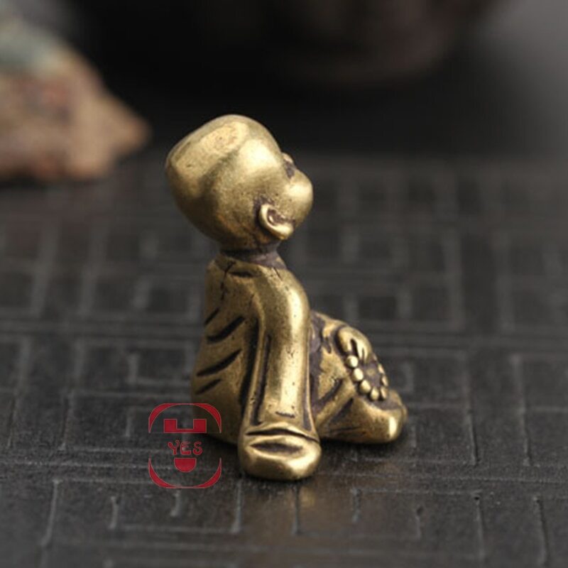 Mini Brass Buddha Statue Pocket Monk Meditation Zen Decor Travel Gift Charm