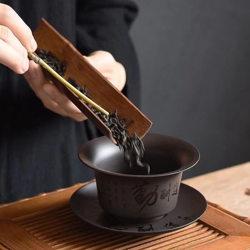 Purple Sand Cover Bowl Yixing Pure Handmade Calligraphy Tea Bowl Gift Bowl Cup
