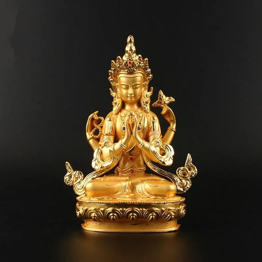 13.6cm Buddhist Bodhisattva Four-Arms Guanyin Tibetan Figure Buddha Statue
