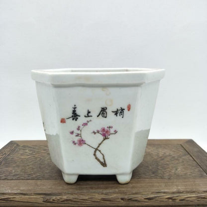 4.6" Famille Rose Porcelain Colored Flower Tree Design Flowerpot Pot
