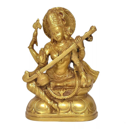 Brass Hindu Goddess of Knowledge Saraswati Idol Statue Figurine Sculpture