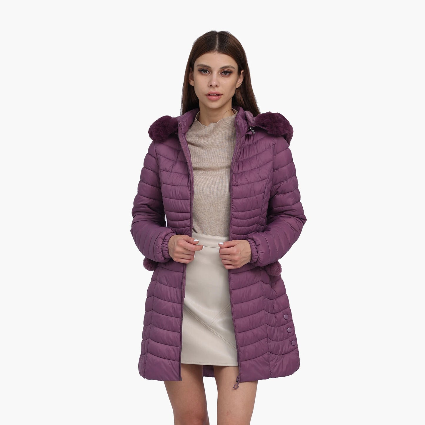 Women Winter Long Puffer Jacket Coat Outwear Clothes Plus Velvet With Fur