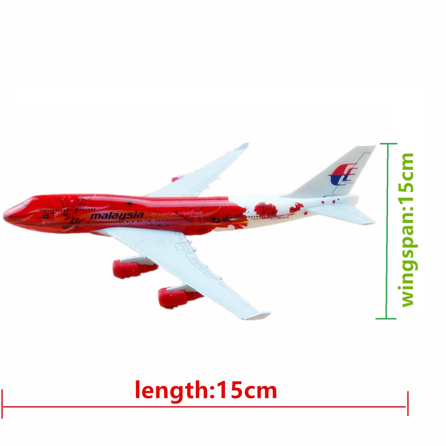 1/400 Scale 15cm Aircraft Malaysia Red Flower B747 Alloy Plane Model Collection