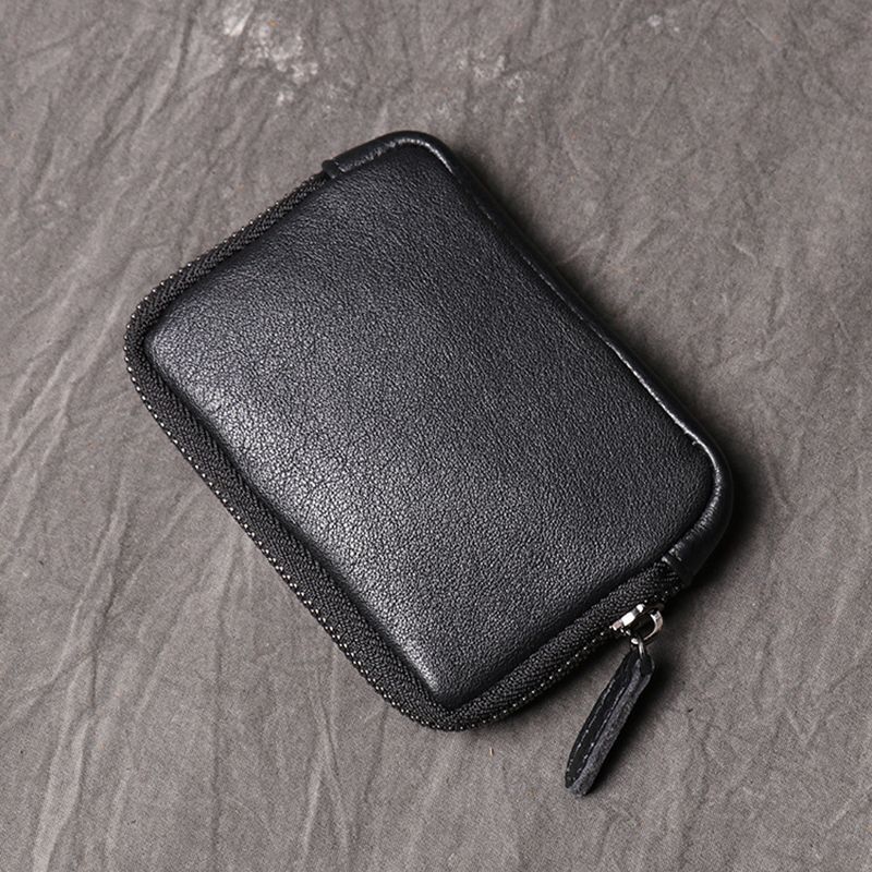 Genuine Leather Suitable Pocket Wallets Mini Zipper Small Purse Retro Key Holder