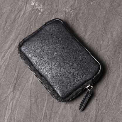 Genuine Leather Suitable Pocket Wallets Mini Zipper Small Purse Retro Key Holder