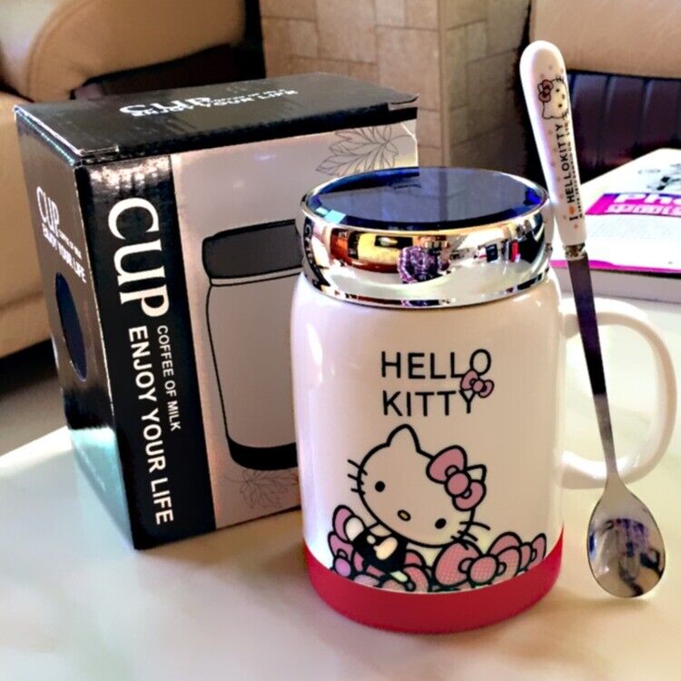 New Cute Home Ceramic Cup Tea Milk Coffee Mug c/w Spoon & lid 450ML