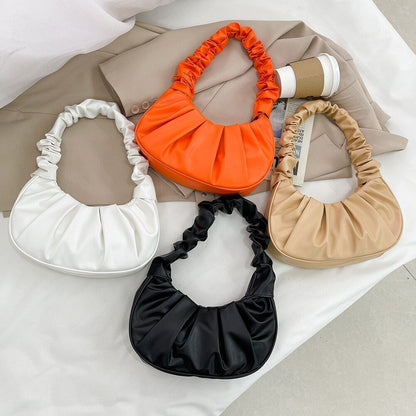 Retro Women Pleated Synthetic Underarm Bag Solid Color Pleated Handbag 270*170CM